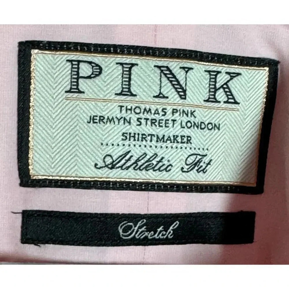Thomas Pink Shirt Athletic Fit Stretch Poplin Pink Cotton size 14.5 - Picture 4 of 7